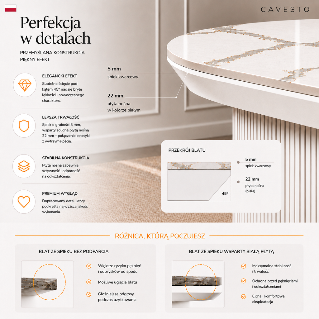 Stół okrągły ze spieku kwarcowego Calacatta Michelangelo Milano | CAVESTO