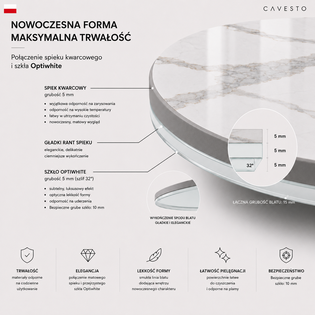 Stół ze spieku kwarcowego Diamond Cream | CAVESTO