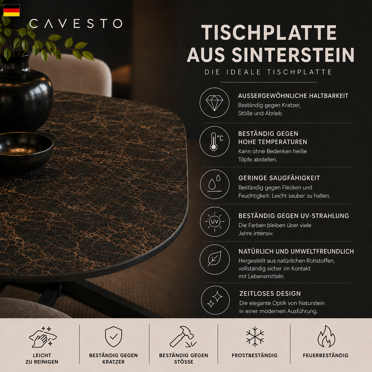 Stół ze spieku kwarcowego Diamond Cream | CAVESTO
