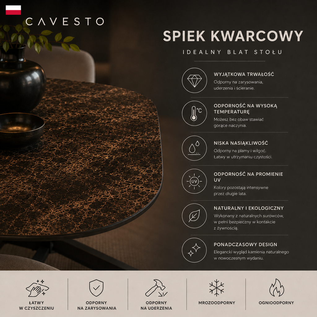 Stół ze spieku kwarcowego Diamond Cream | CAVESTO