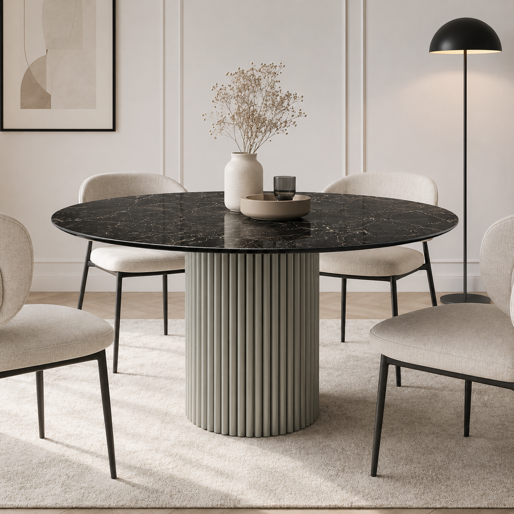 Runder Keramik Esstisch Nero Greco aus italienischem Sinterstein Laminam – Design Esstisch nach Maß | CAVESTO