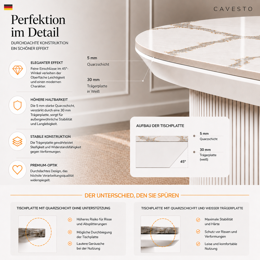 Stół ze spieku kwarcowego Diamond Cream | CAVESTO
