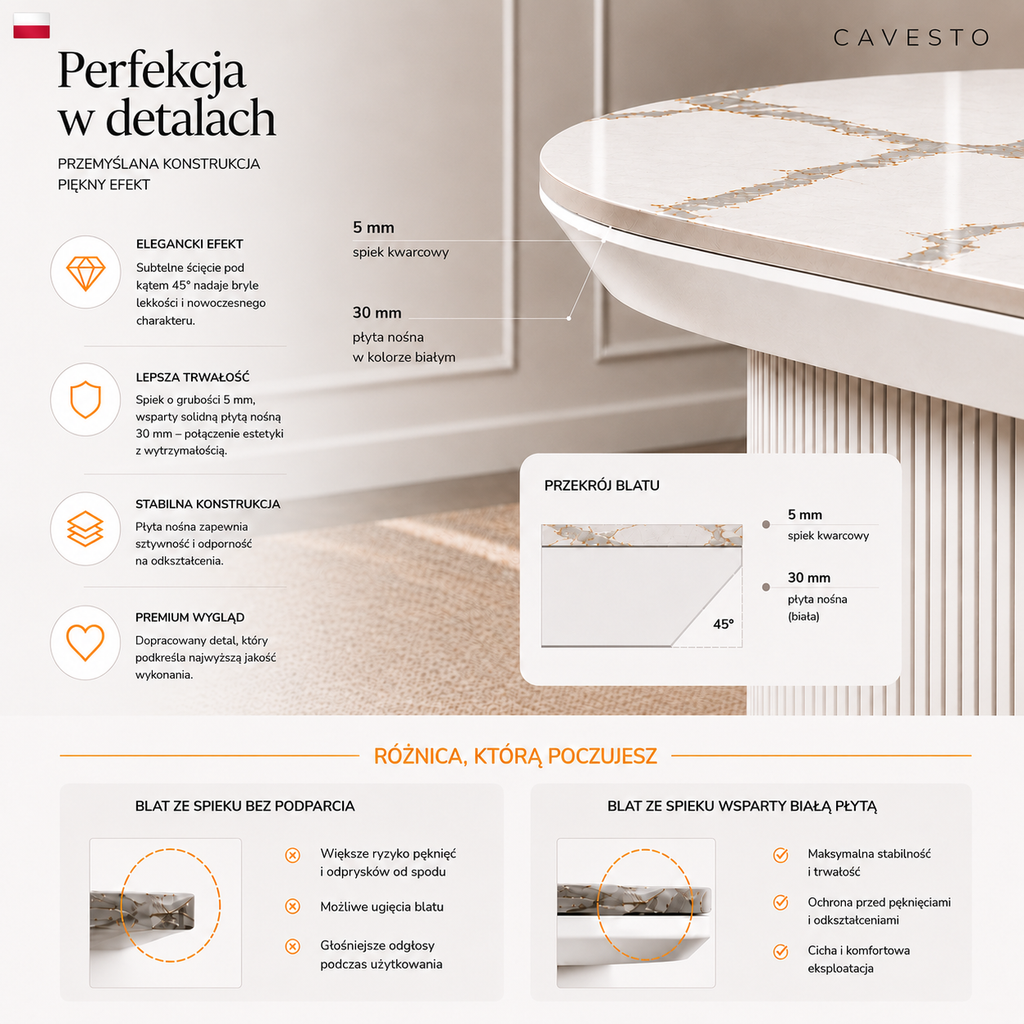 Stół ze spieku kwarcowego Diamond Cream | CAVESTO