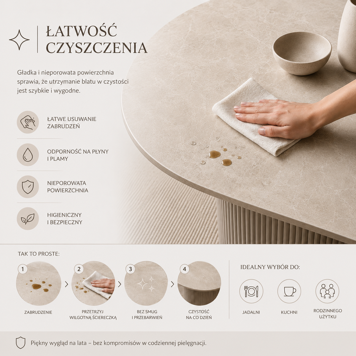 Stół ze spieku kwarcowego Diamond Cream | CAVESTO